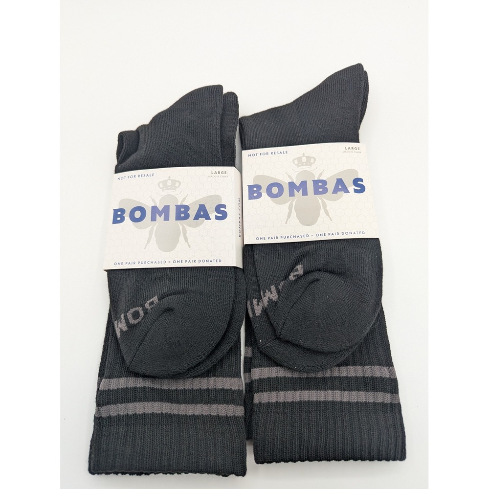 Bombas 2 Pack‎ Black Crew Socks Large Striped Honeycomb Arch Support NEW